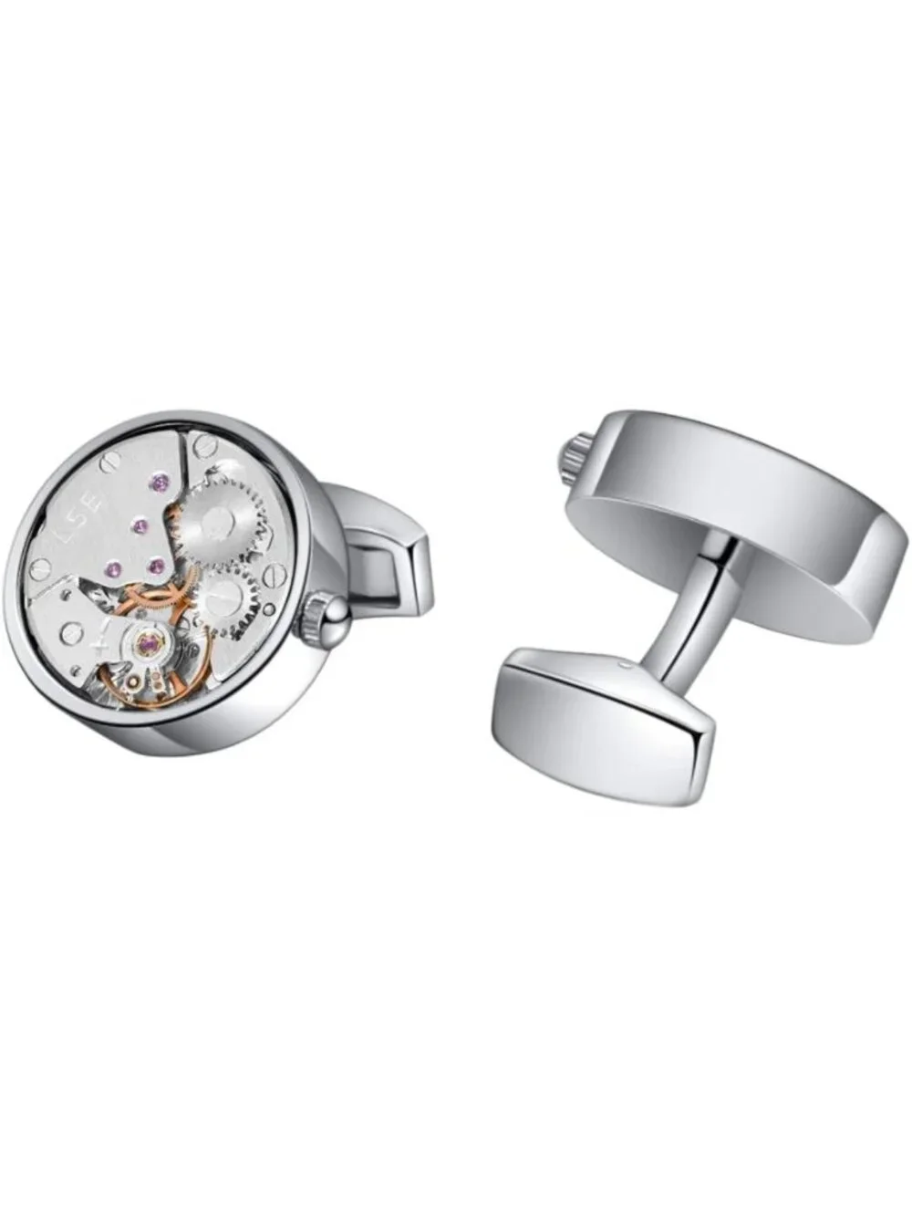 Steampunk Gear Cufflinks for Men - Watch Movement Design, Brass, Gift Box